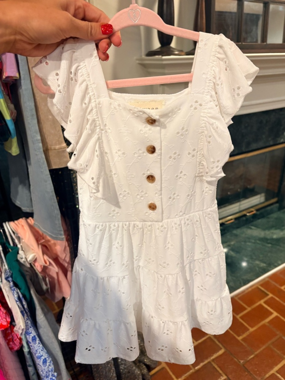 btween White Eyelet Ruffle Sleeve Dress